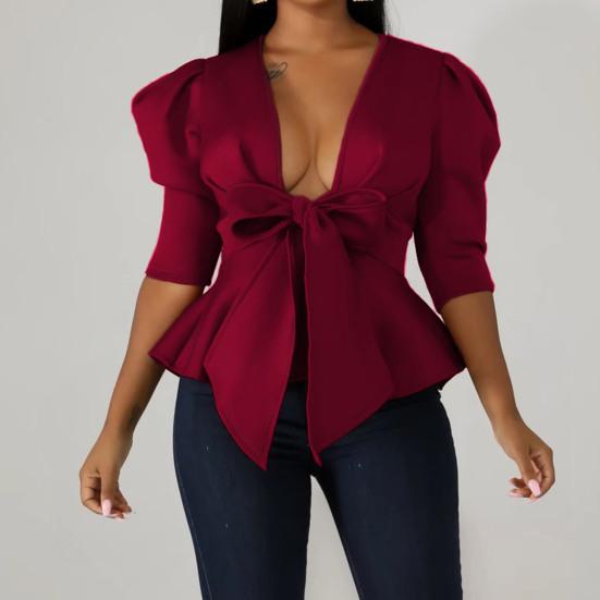 Женское пальто большого размера с рюшами и половиной рукавов, однотонное пышное цветное пальто с бантом, повязка с баской, блейзер, рабочая одежда