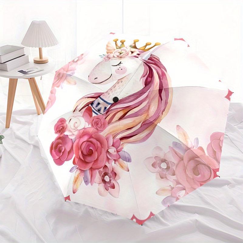 Magical Unicorn Floral Crown Sticker Decal for Kids Room DecorUmbrella, Portable 3-Fold Compact Umbrella for Men & Women Gift