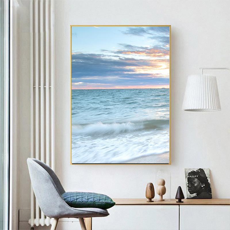 Восход Прибрежный Синий Морской Пейзаж Волны Картина Декоративный Плакат Холст Картина Печати Пляжная Настенная Картина Домашний Декор