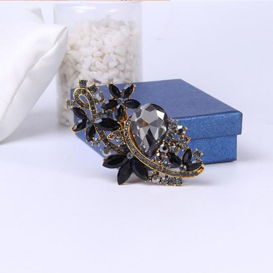Waterdrop Faux Crystal Flower Brooch Rhinestone Elegant Clothing Accessories Sweater Cardigan Coat Business Suit Lapel Pin Fashion Jewelry Gift