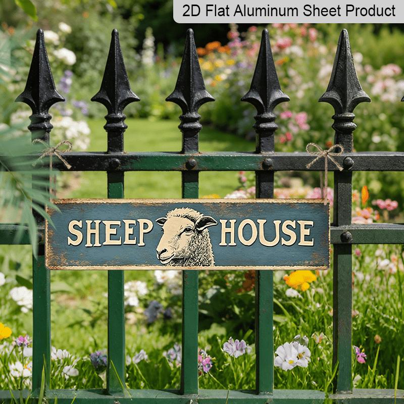 2D Flat, 1pc, 3.94 X 15.74 Inches Aluminum Decorative Sign -Vintage Sheep House Metal Sign -Farmhouse Wall Art Featuring Distressed Typography and