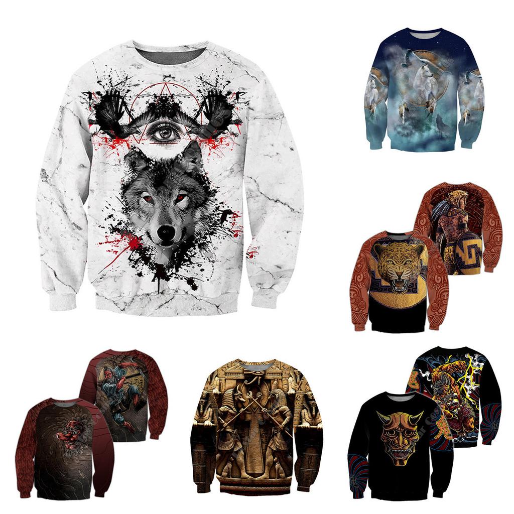 Весенне-осенний новый свитер с круглым вырезом, модный 3D цифровой принт татуировки, мужской топ с длинным рукавом