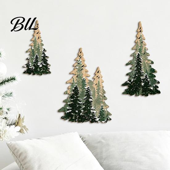 Snow Effect Wood Wall Panels 3Pcs Wooden Christmas Tree Decor, Winter Snowy Pine Hanging Decorative Mounted Art Sign, Rustic Forest Ornaments for Xmas