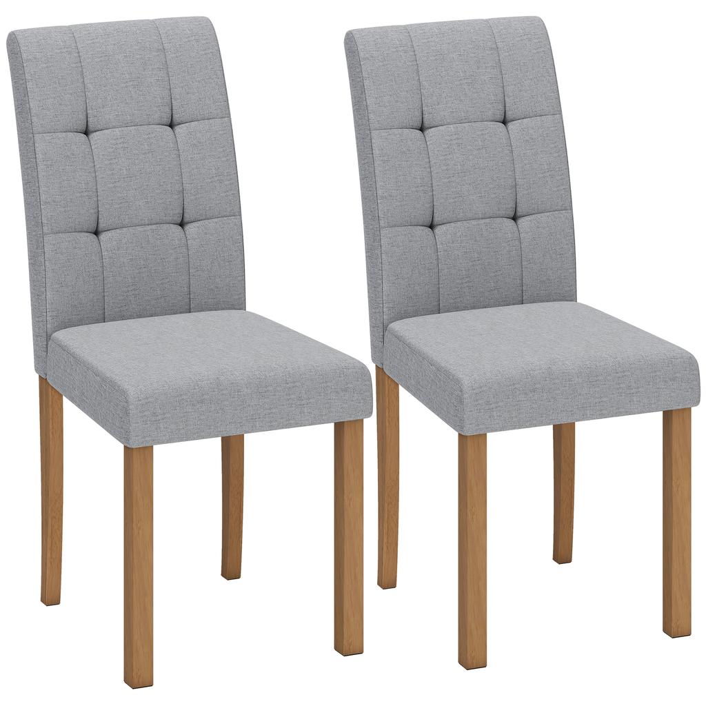 Dining Chairs, Set of 2, Linen-Effect Upholstered Seat, Light Grey