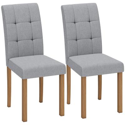 Dining Chairs, Set of 2, Linen-Effect Upholstered Seat, Light Grey