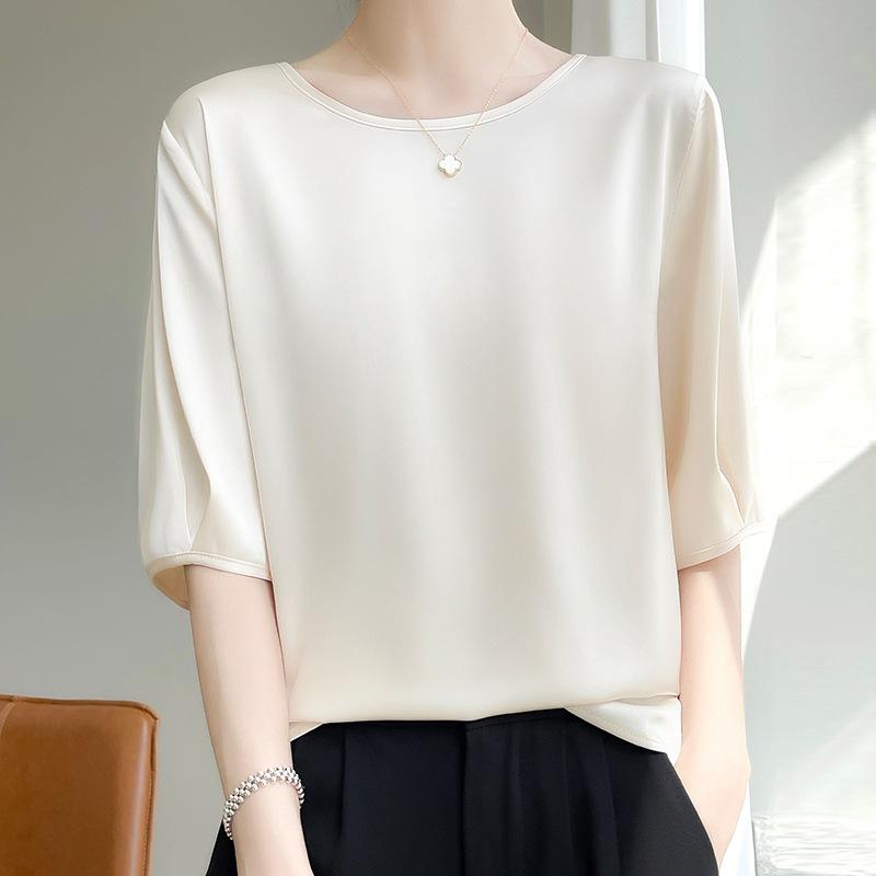 INDFS Women's Fashion Casual Summer Spring Solid Color Print 1/2 Sleeves O-Neck Blouses & Shirts