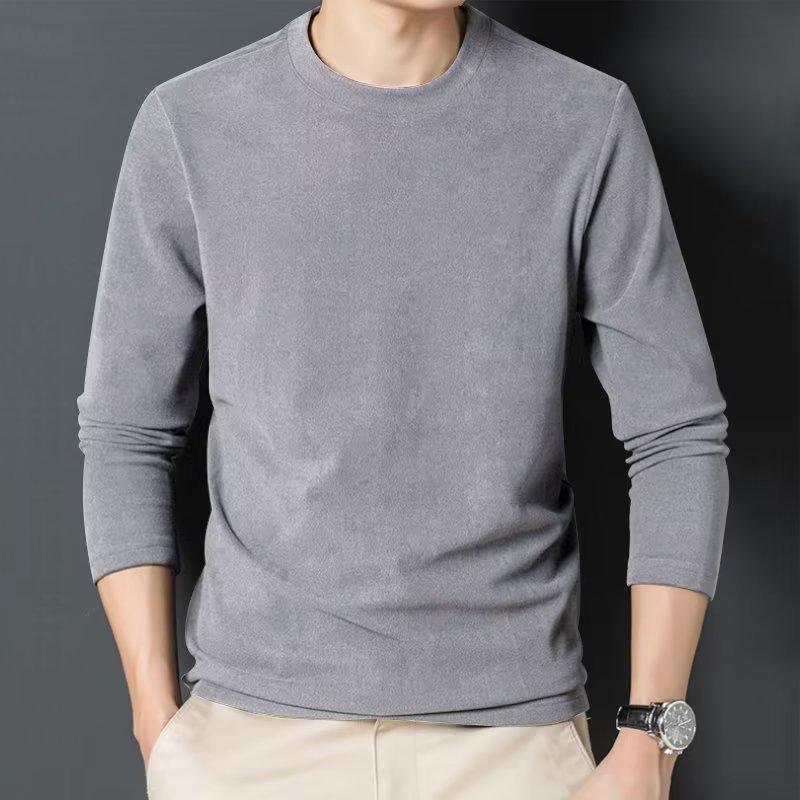 Men's Wool Sweater with Medium Collar & Long Sleeves, Brushed Inner Layer, Half-High Collar Solid Color Shirt