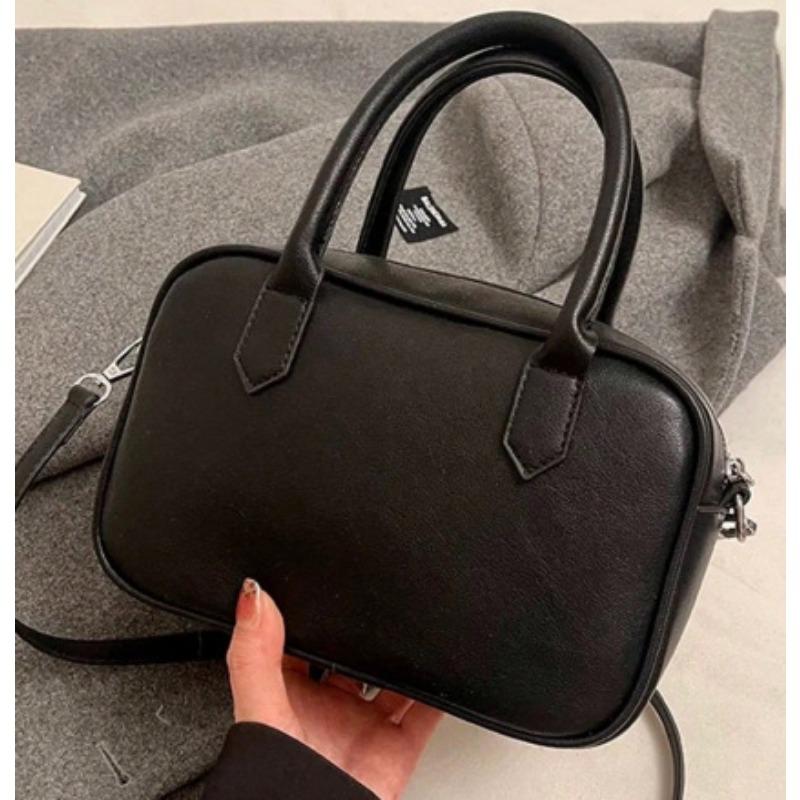 Простая однотонная ретро-сумка-боулинг для женщин, корейская новинка зимы, модная сумка для поездок на работу, на плечо, кроссбоди, сумка-подушка