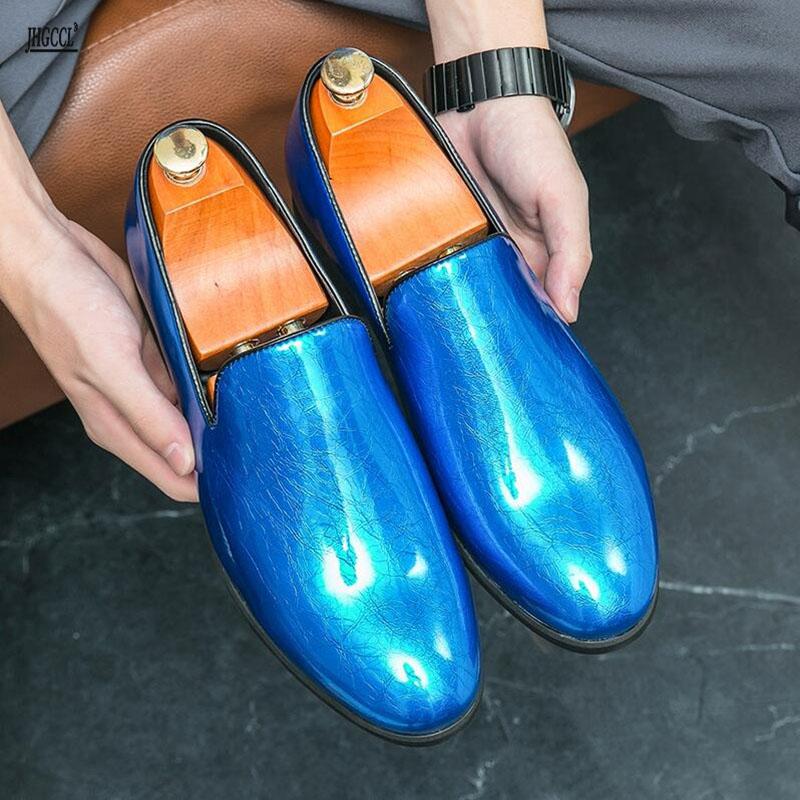 New Wedding Shoes High-end Glossy Casual Shoes, Ice-crack One-step Men's Business Trendy Shoes Zapatos Hombre A19