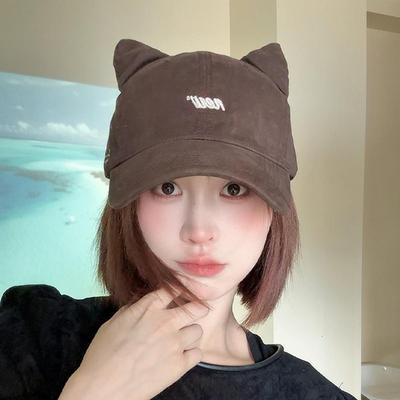 Милая бейсболка с кошачьими ушками для женщин, в японском стиле, милая, повседневная, универсальная, с широкими полями, для большого обхвата головы, кепка, льстящая лицу