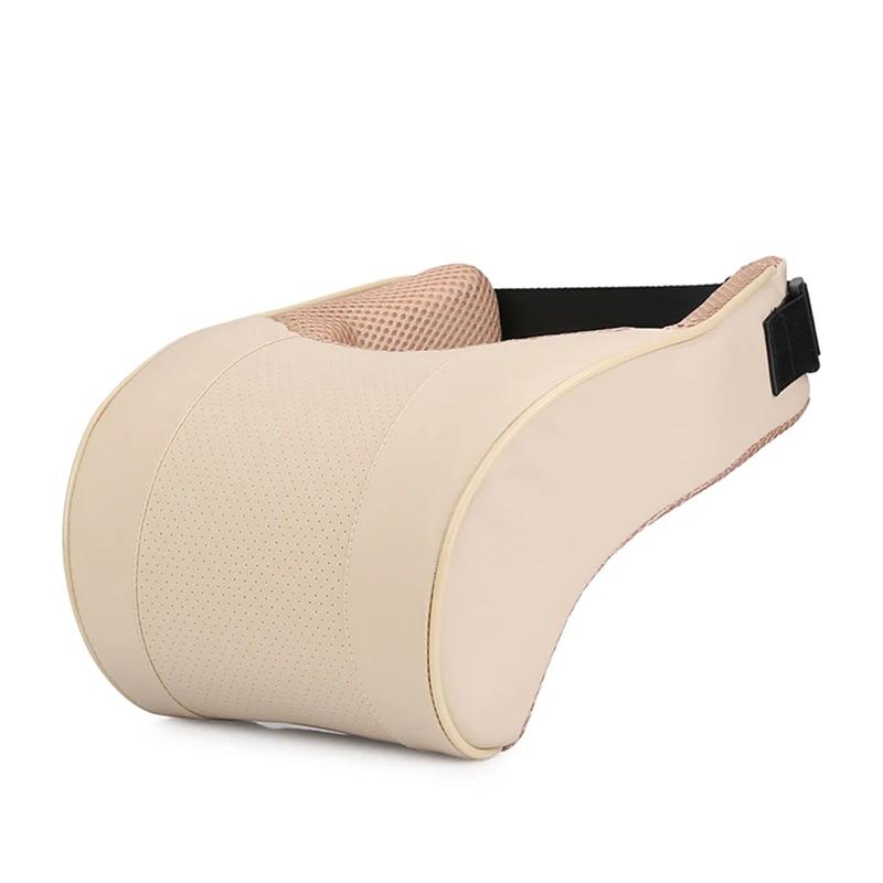 Memory Foam Car Neck Pillow with PU Leather Cover - Headrest Neck Support Cushion for Vehicle Interior Accessories