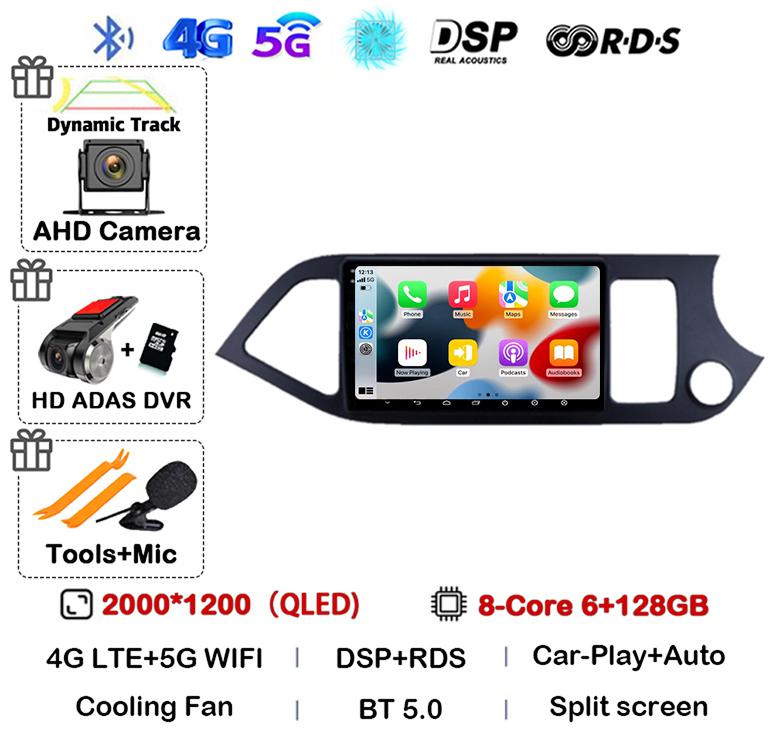 Android 14 WIFI+4G Carplay для KIA PICANTO Morning 2011 2012 2013 2014 2015 2016 RHD Car Radio GPS Multimidia Player Head Unit