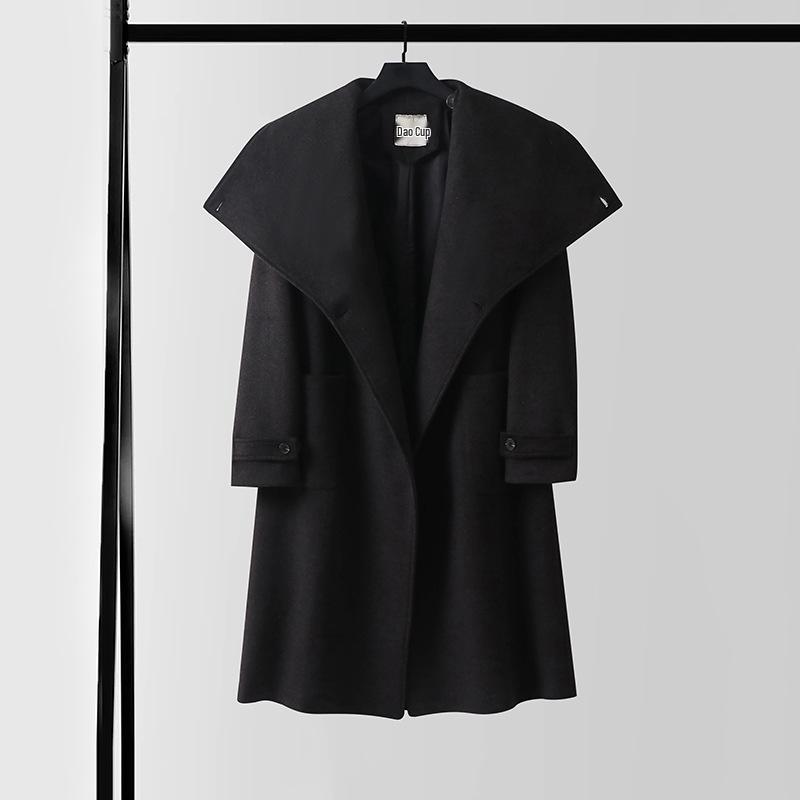 Мужской асимметричный длинный кашемировый пальто с воротником-стойкой и поясом - Большой размер, свободный крой, верхняя одежда для осени и зимы.