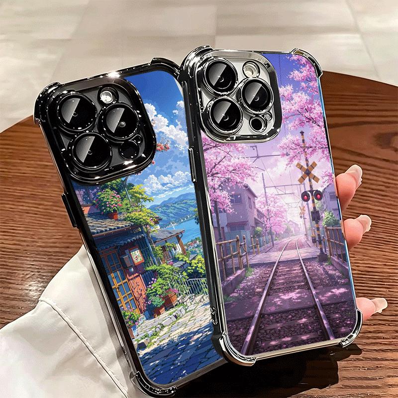 Эстетичный Аниме Пейзаж Покрытие Чехол для Телефона Для Iphone 16 17 Pro Max Air 16E 14 15 Plus 12 13 Mini Противоударный Подушка Безопасности Чехол