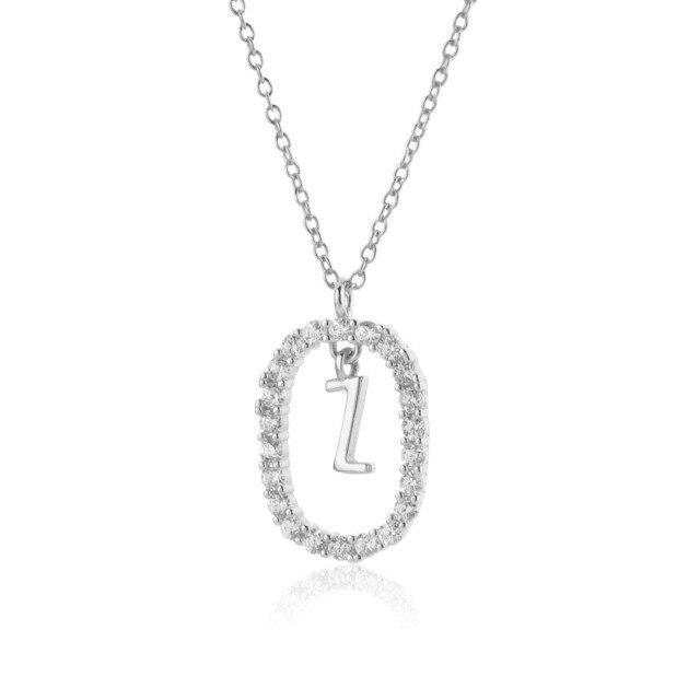 Sterling Color Gold Tone 26 Letters Z Alphabet Initial Long Chain Necklaces Ovals High End Jewelry Crystal Stone Cubic Zircon ChokerLuxury
