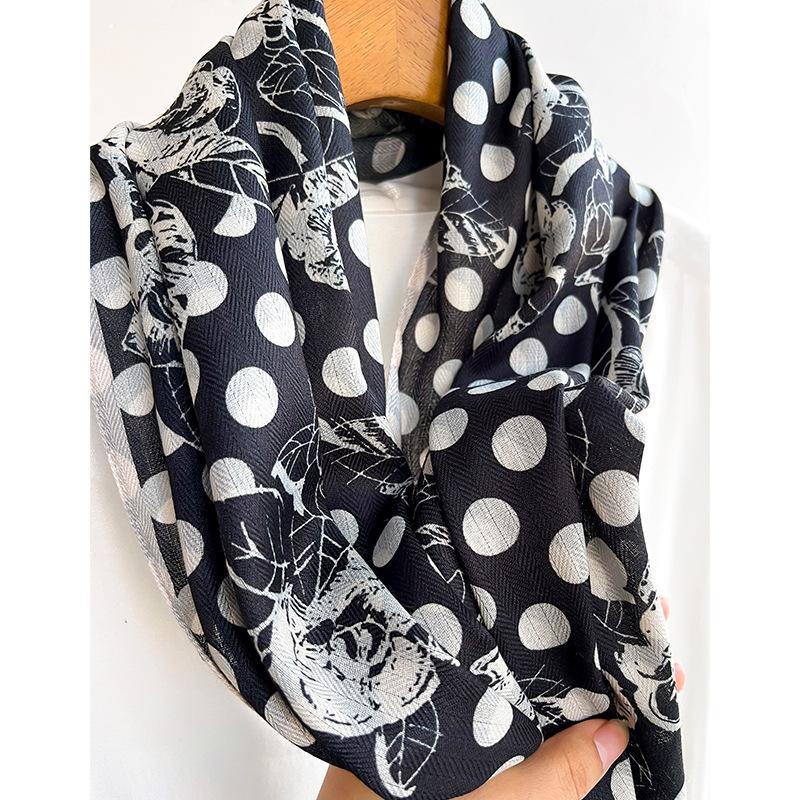 Polka Dot Retro Fashionable Printing New Style Long Strip Small Streamers Age-reducing Versatile High-end Professional Scarf Spring, Summer and Autumn