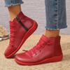 Fashion 2025 Spring Women Waterproof Ankle Boots Vintage Woman Faux Leather Pu Flat Shoes Short Boots Womens Plus Size Zipper Booties