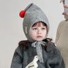 Детская шапка с плюшевым помпоном, на шнуровке, теплая, эластичная, зимняя шапка, удобная, свободного кроя