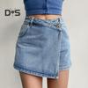 Женские джинсовые шорты с высокой талией в стиле ретро, облегающие, однотонные, поддельные, из двух частей, формальная повседневная одежда