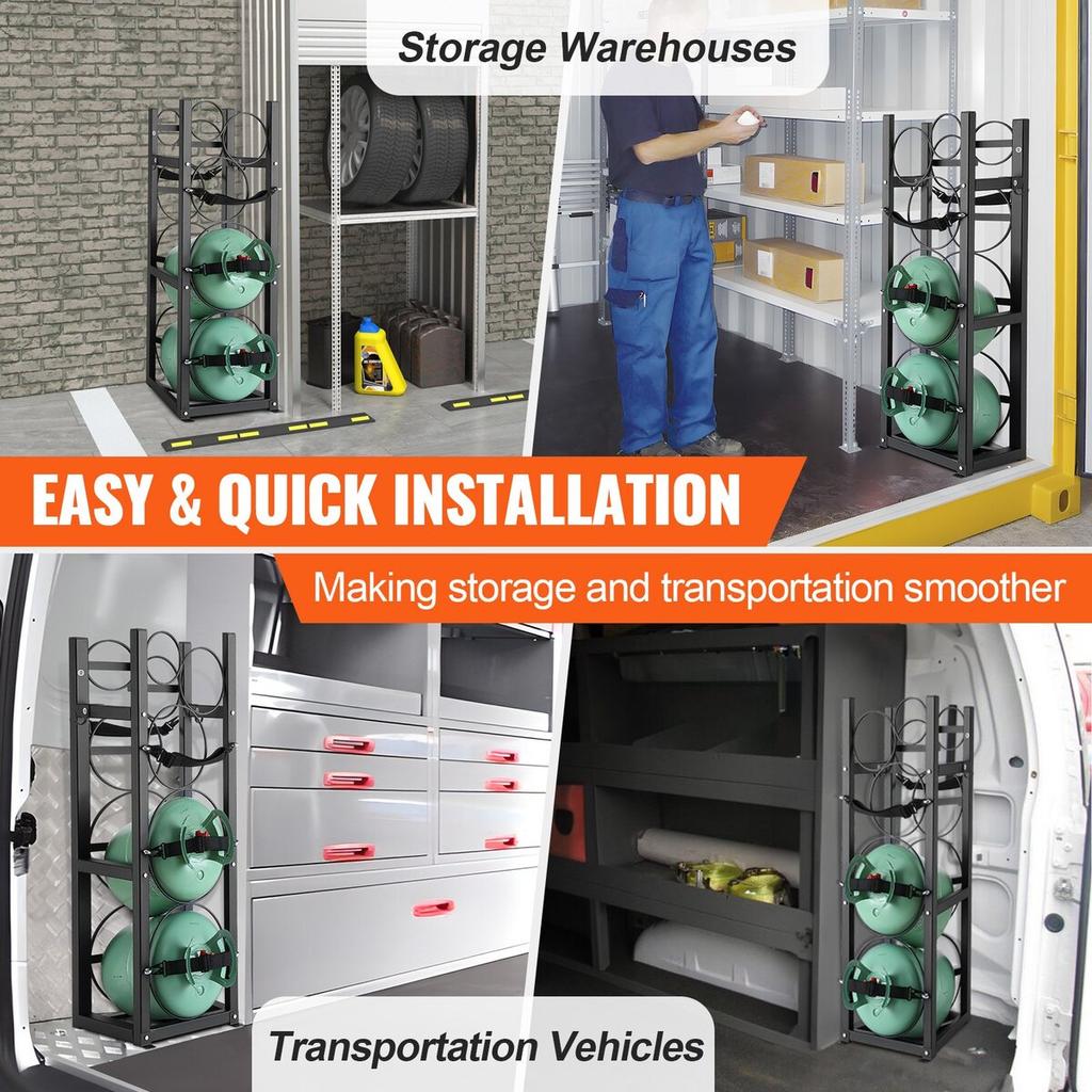 Refrigerant Tank Rack, with 2 x 30lbs and Other 3 Small Bottle Tanks, Cylinder Tank Rack 12.79x12.99x47.12 in, Refrigerant Cylinder Rack and Holders