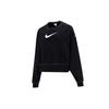 Sportswear Swoosh Logo Embroidered Loose Knit Cropped Pullover Sweatshirt Women Tops Black DO7212-010