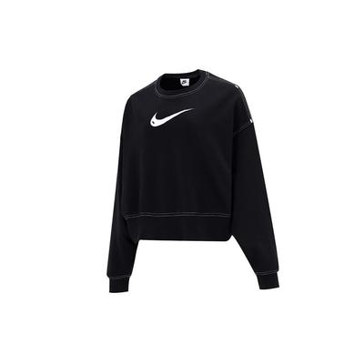 Спортивная одежда с вышитым логотипом Swoosh, свободный вязаный укороченный пуловер, свитшот, женские топы, черный DO7212-010