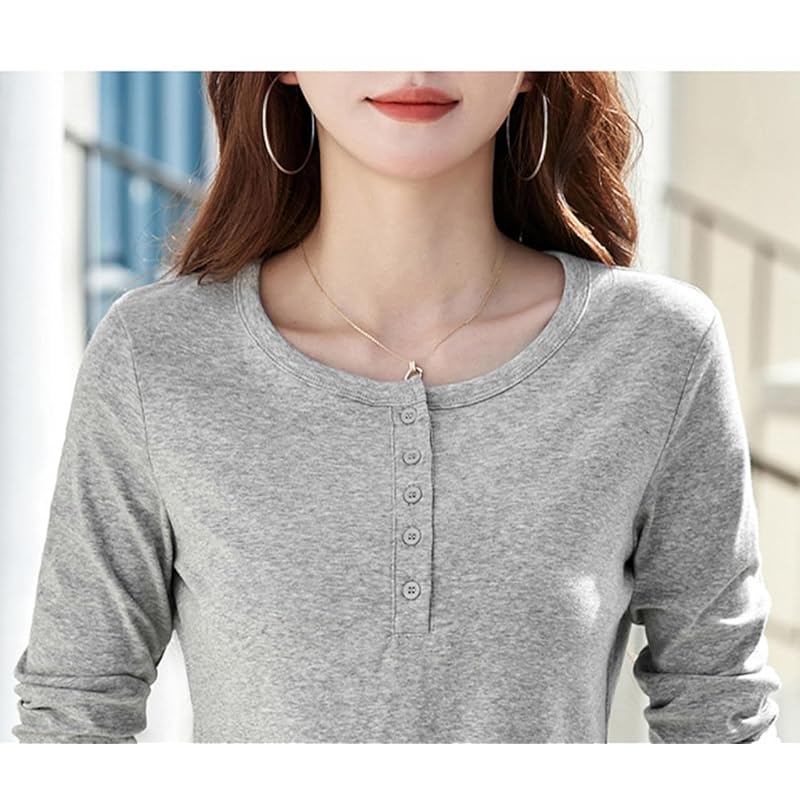 [JHIJSC] t-shirt ladies long sleeve spring cotton tight Plain color Fashionable cute big size (JP, alphabet, L, gray)