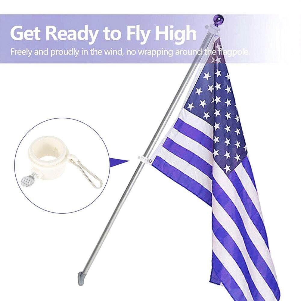 2PCS Adjustable Aluminum Flagpole Mounted Flag Rings Set with Fixed HookAnti Wrap 360 Degree Rotatable Flag Pole Bracket Flag