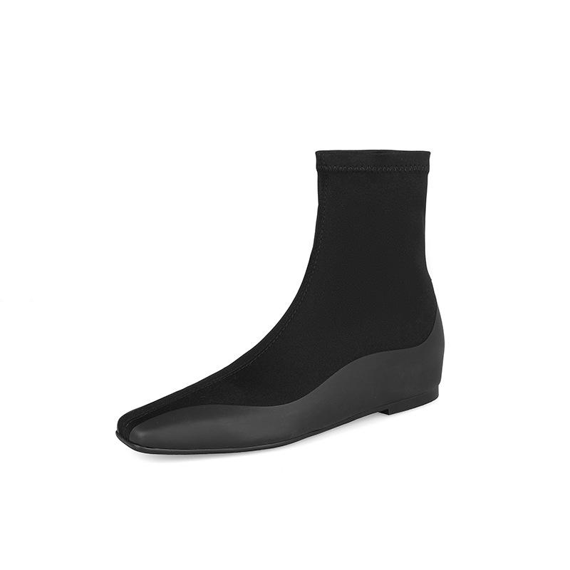 Inner Heightening Socks Boots Woman Autumn Elastic Boots Women's Shoes Square Toe Flat Bottomed Long Boots Ladies Shoes
