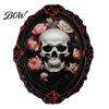 Halloween Skeleton Kitchen Accessories Gothic Refrigerator Magnet, Retro Oval Photo Frame Fridge Magnets, Distressed Festive Atmosphere Decor