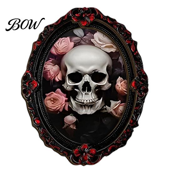 Halloween Skeleton Kitchen Accessories Gothic Refrigerator Magnet, Retro Oval Photo Frame Fridge Magnets, Distressed Festive Atmosphere Decor