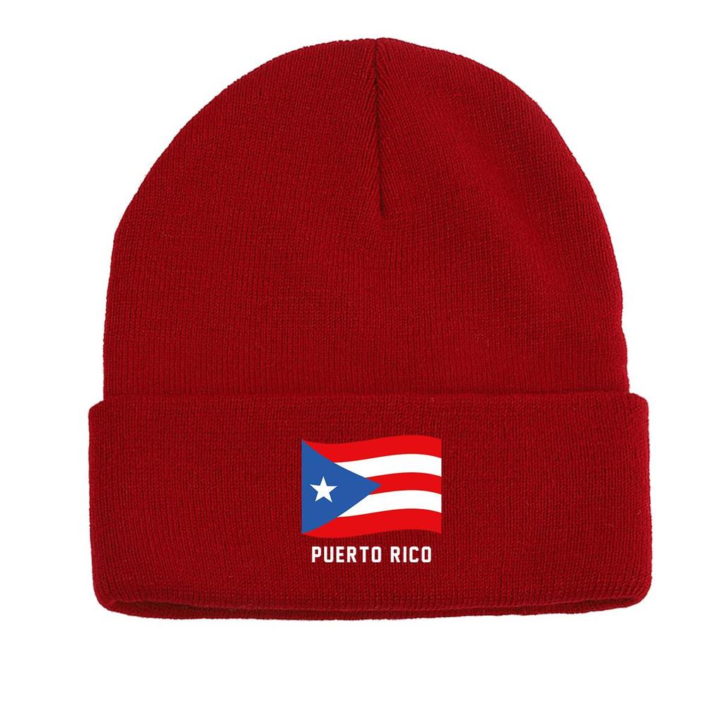 Flag of Puerto Rico Warm Knitted Cap Beanie, Patriotic Skullies Beanies Winter Candy Color Leisure Bobble Hat Knitted Hat Beanie