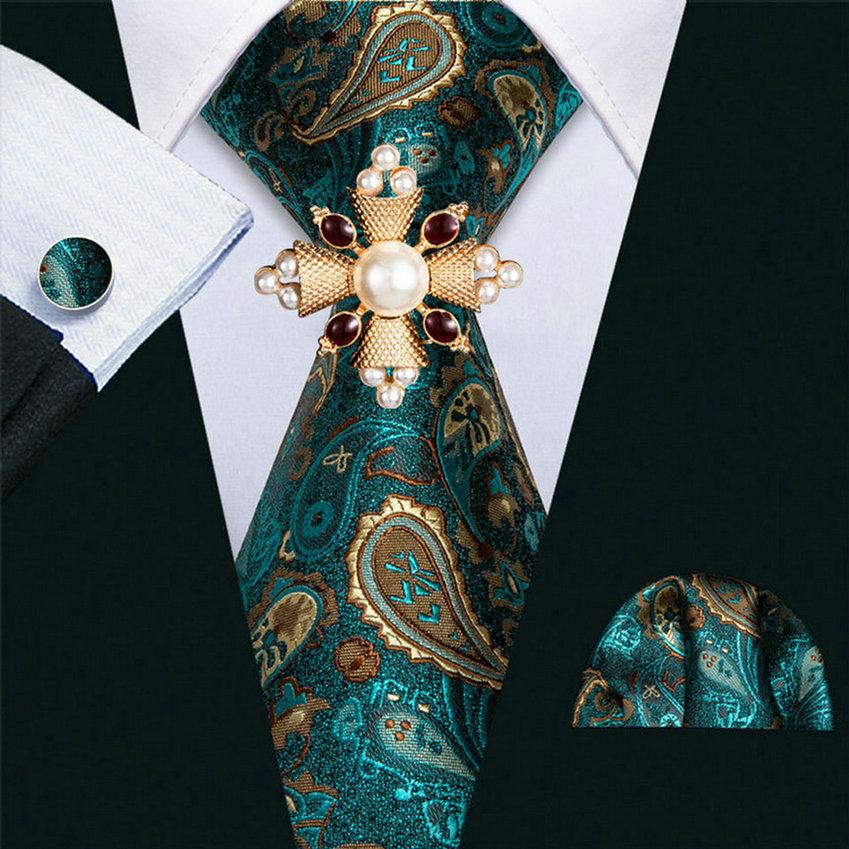 16 стилей галстука для мужчин, тканый галстук с узором пейсли и жемчужной брошью, носовой платок, запонки, комплект, свадебный формальный комплект