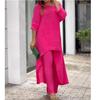 Summer Women Fashion Casual Cotton Linen Suit Irregular Long Sleeve Wide Leg Pants Two-piece Suit Plus Size