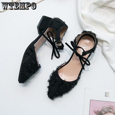 Сандалии с пакетом головок, женские корейские универсальные туфли на одинарном толстом каблуке с пряжкой, нежные ветровые туфли на высоком каблуке