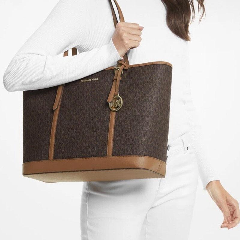 Michael Kors Сумка на плечо Серия Luggage Jet Set Travel Classic Принт с пресбиопией Модная для поездок и на каждый день Большая сумка-тоут Тоут Сумка для покупок Холщовая Сшитая