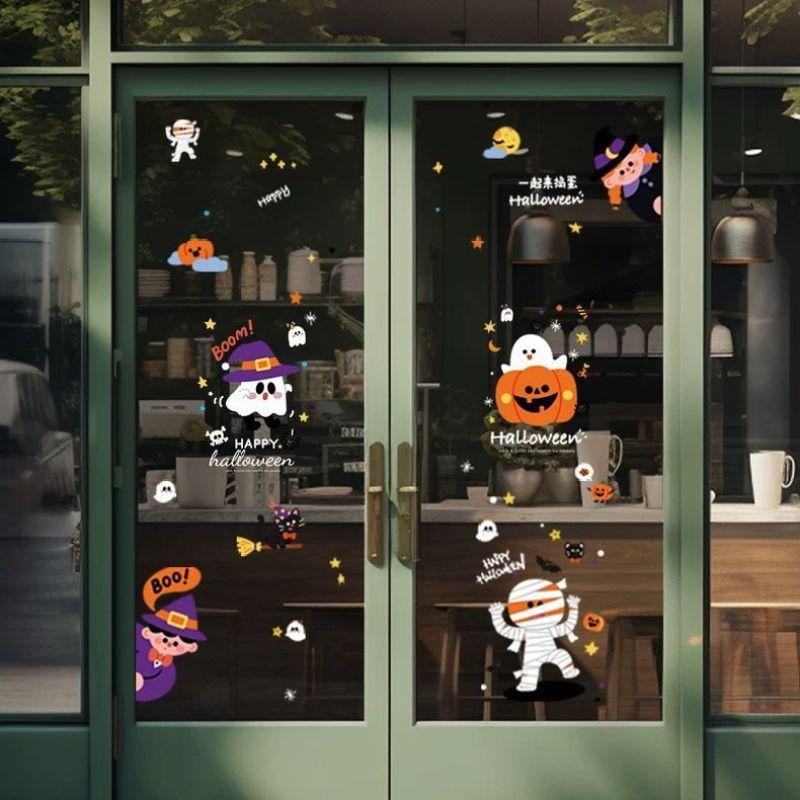Halloween decoration pumpkin static glass sticker atmosphere shopping mall store scene layout window sticker