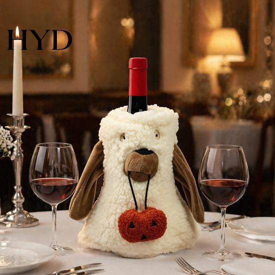 Wine Gift Bottle Bag Halloween Ghost Fleece Bag, Cute Plush Themed Sleeve Cover for Dinner Table, Party Decoration