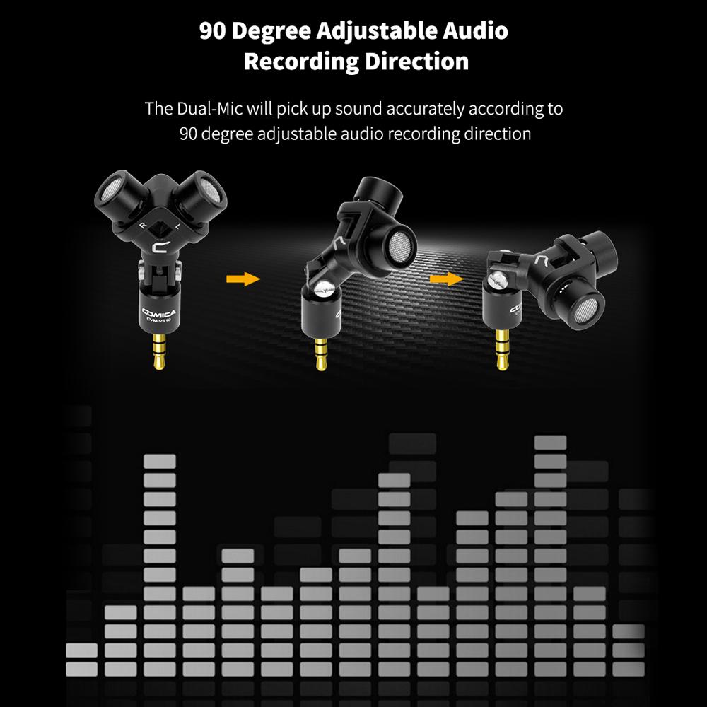COMICA CVM VS10 Mini Flexible XY Stereo Microphone Mic 3.5mm TRS Plug 90 degrees Adjustable for GoPro Action Camera