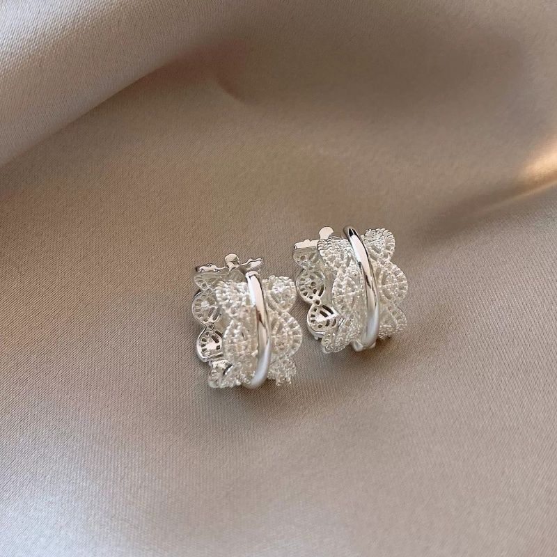Серебряные ажурные полые серьги-кольца, женские серьги высокого класса, легкая роскошь, уникальные и красивые, подходят для квадратного лица и украшения ушей