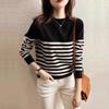 Осенне-зимний свитер, женская модная рубашка в полоску, пуловер, свободный тонкий топ с круглым вырезом и длинными рукавами