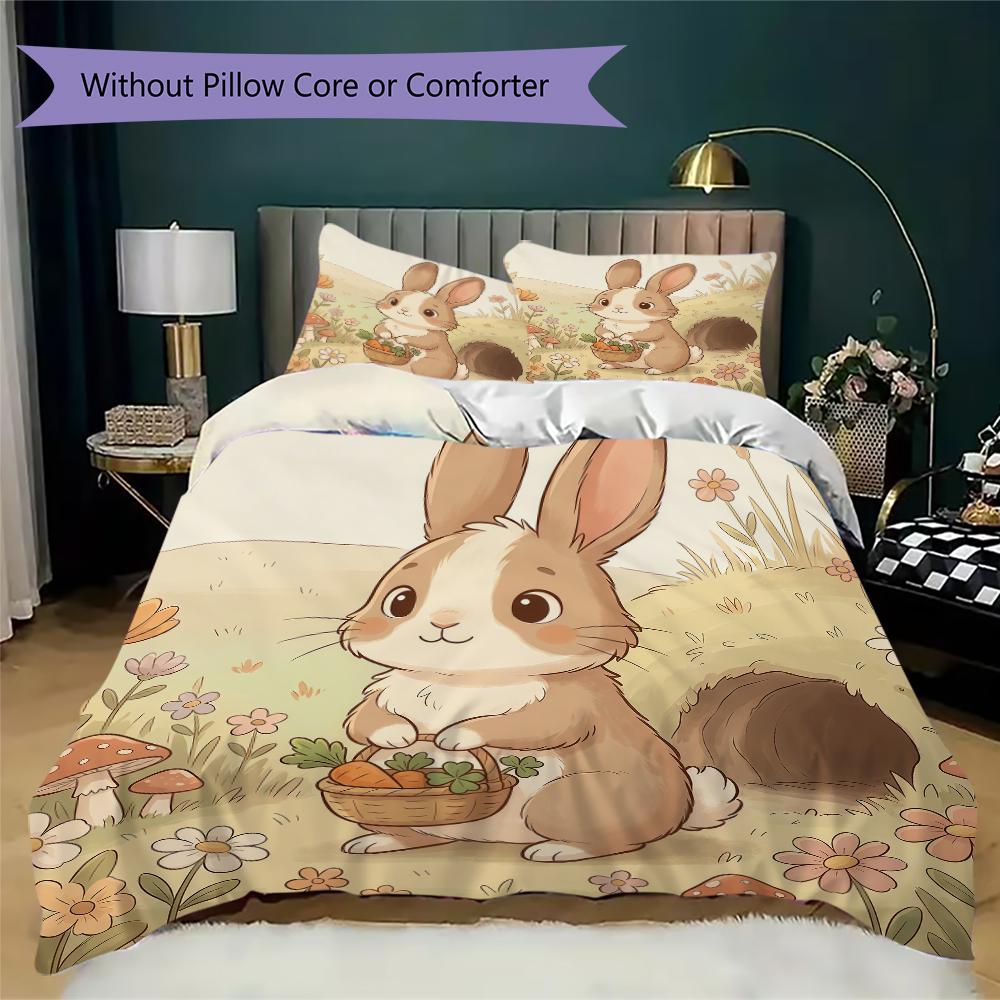 Story Bunny Pattern Bedding uilt Set uilt Cover Pillowcase Home Decoration Birthday Gift (1 * duvet cover + 2 * pillowcase without core)