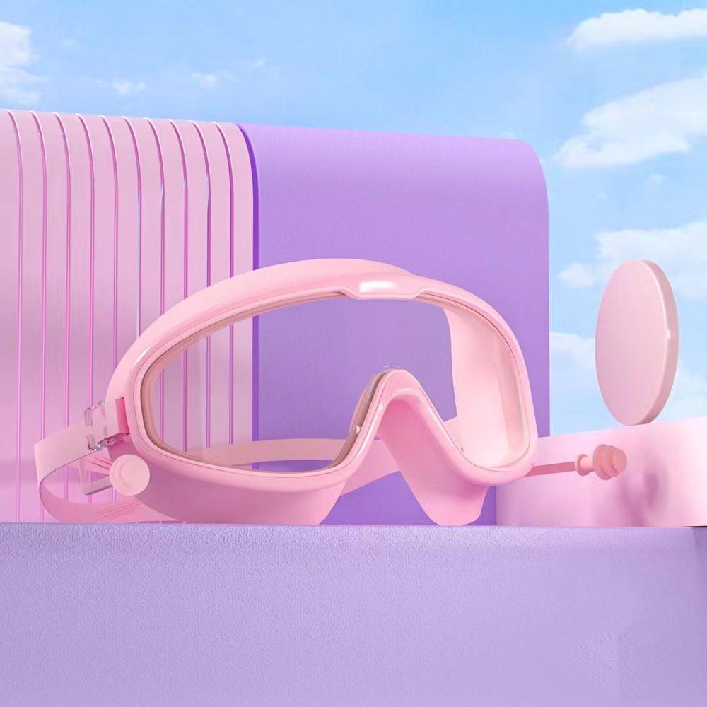 Детские водонепроницаемые и противотуманные очки HD, очки для плавания, силиконовые очки для плавания, большая оправа с берушами, силиконовые