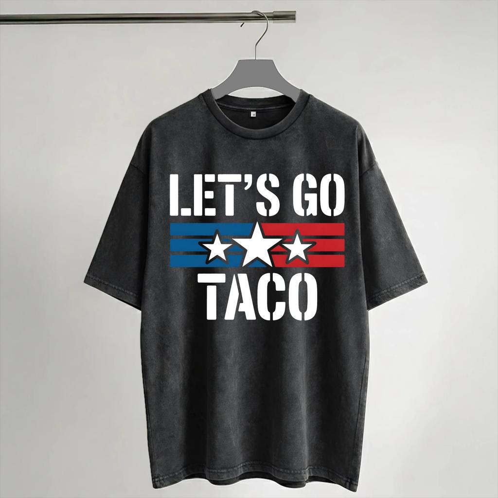 Harajuku Washed Shirts Let's Go Taco Funny Always Chickens Out Retro Outfit Vintage T-Shirts Oversize Short Sleeve Summer Shirt