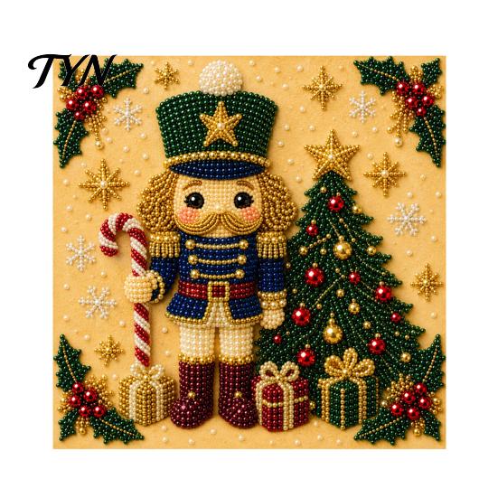 Nutcracker Art Project Faux Pearl Kit, Painting DIY Kit with Pre-Framed Projects for Seniors Canvas, 3D Christmas Wall Craft Adults, Home Holiday
