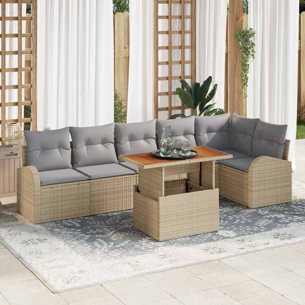 Garden Sofa Set with Cushions 7 pcs Beige and Light Grey