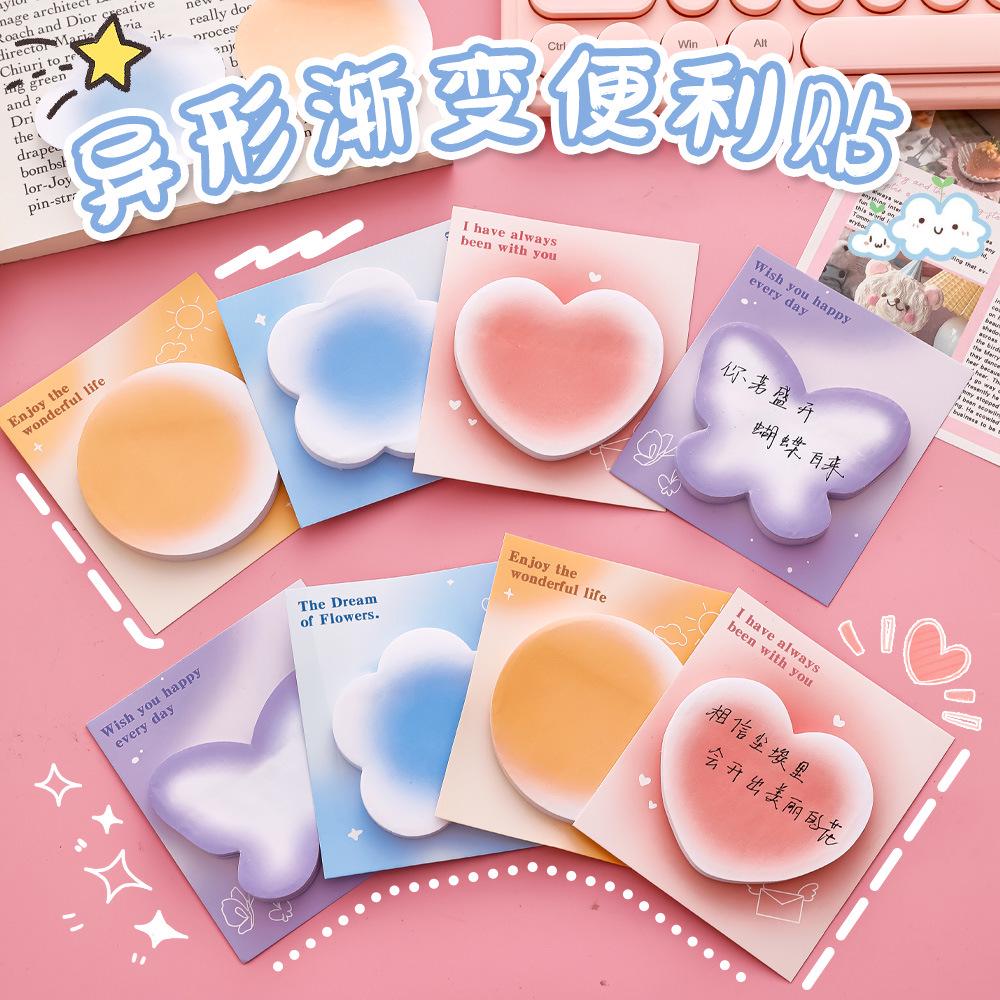 Gradient Sticky Notes: Cute Irregular Shape, Strong Adhesive, Reusable Memo Paper for Students.
