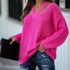 V Neck Casual Women Pulovers Sweaters Boho Holiday Knitwear Sweater Oversize Long Sleeve Solid Jumper Top