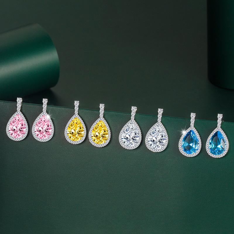 Sace Gems Copper Temperament Zircon Drop Shaped Earrings Navy Blue Inlaid Zircon Color Treasure Earrings for Women