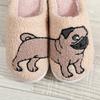 Casual Cartoon Pug Dog Slippers Cozy Warm Cotton Plush Home Slippers with Soft Fabric All-Season Slip-On House Shoes Positioning Printing Technology